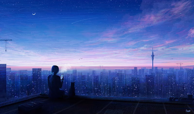 HD-wallpaper-anime-girl-cat-night-city
