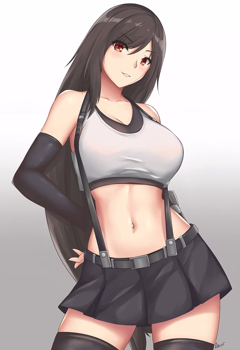 HD-wallpaper-anime-girls-simple-background-tifa-lockhart-final-fantasy-vii-final-fantasy-arciealbano-dark-hair-brown-eyes-bare-midriff-thigh-highs-miniskirt