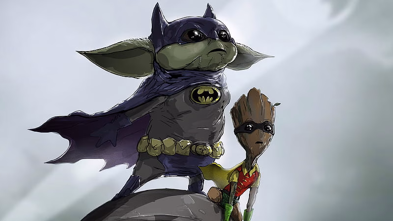 HD-wallpaper-baby-groot-yoda-as-batman-and-robin-baby-groot-baby-yoda-batman-robin-superheroes-artist-artwork-digital-art
