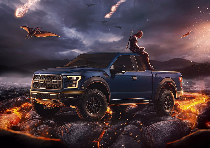 HD-wallpaper-deadpool-with-ford-raptor-deadpool-superheroes-artwork-behance