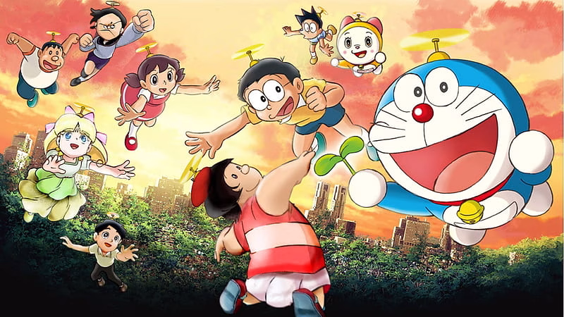 HD-wallpaper-flying-doraemon-and-friends-doraemon