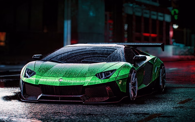 HD-wallpaper-lamborghini-aventador-rain-tuning-supercars-green-aventador-italian-cars-lamborghini-customized-aventador