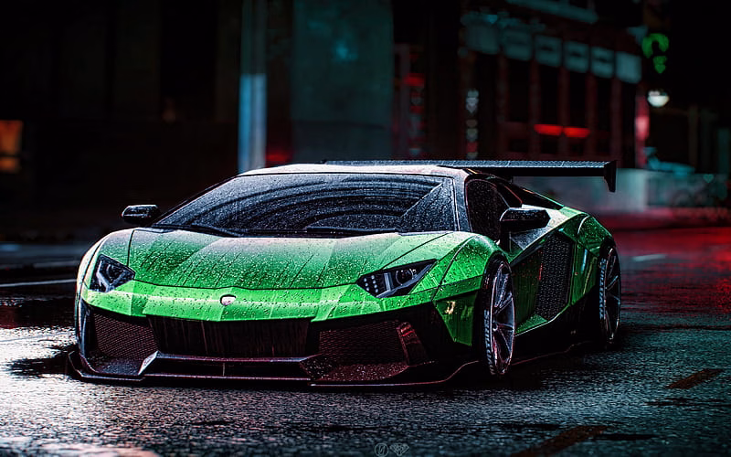 HD-wallpaper-lamborghini-aventador-rain-tuning-supercars-green-aventador-italian-cars-lamborghini-customized-aventador