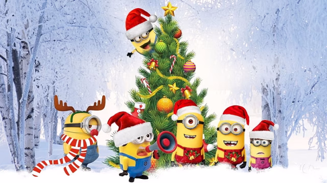 HD-wallpaper-minions-christmas-tree-despcable-me-christmas-santa-hats-tree-minions-snow-feliz-navidad-winter