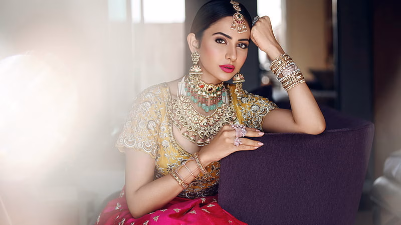 HD-wallpaper-rakul-preet-singh-is-wearing-jewelries-and-pink-yellow-dress-posing-for-a-rakul-preet-singh