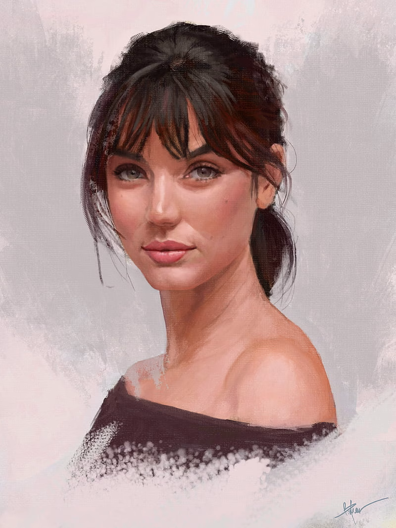 HD-wallpaper-artstation-women-portrait-portrait-display-brunette-drawing-simple-background-face-digital-art-digital-painting-artwork-thomas-bignon-ana-de-armas-people