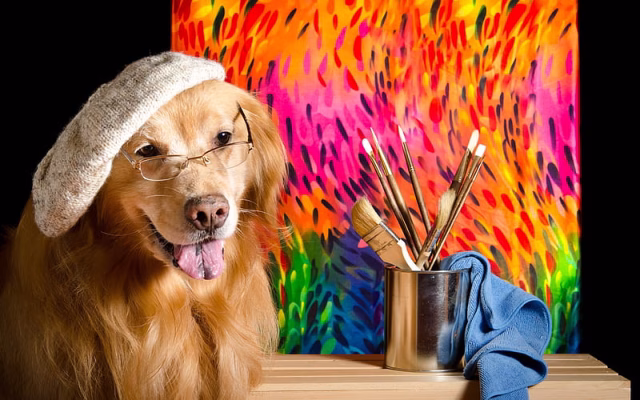 HD-wallpaper-golden-retriever-funny-dog-artist-paints-cute-animals-labrador-dogs