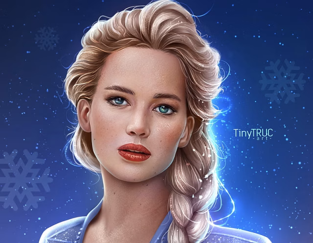 HD-wallpaper-jennifer-lawrence-elsa-face-portrait-frozen-blue-tinytruc-elsa-luminos-blonde-fantasy-girl-snow-queen