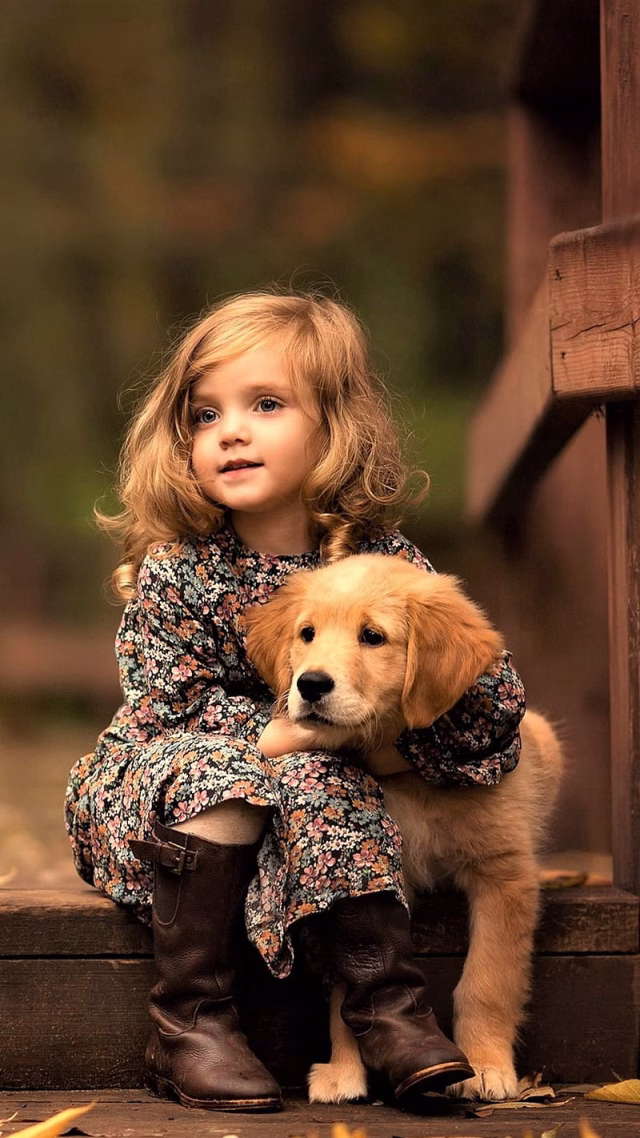 HD-wallpaper-little-girl-with-puppy-little-girl-dog-golden-retriever-lockscreen