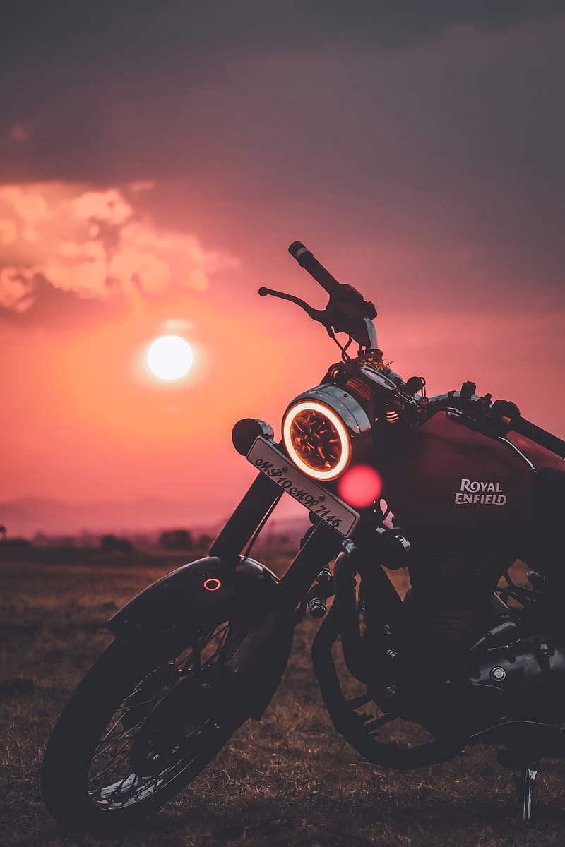 HD-wallpaper-royal-enfield-bike-red-royal-sunset